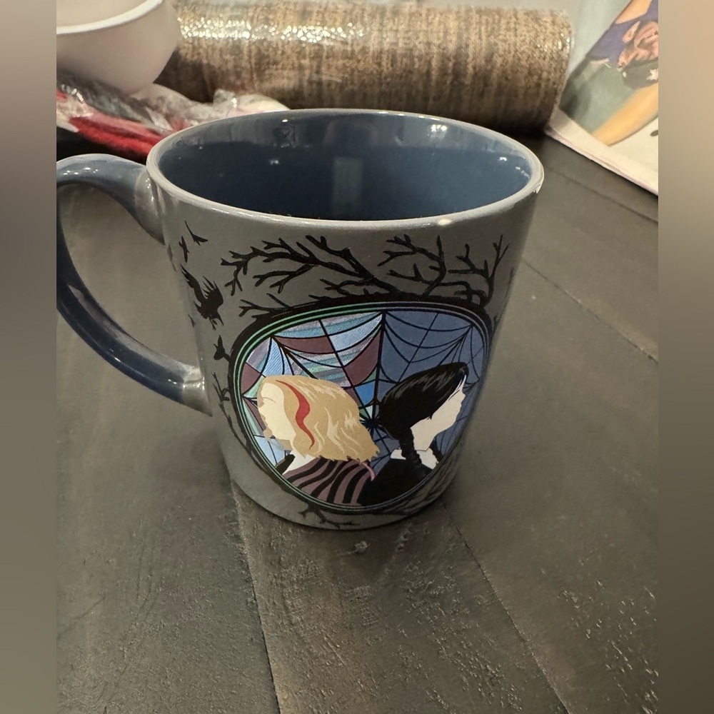 Disney Wednesday Blue Illustrated Ceramic Mug with Silhouette Design Zak NEW